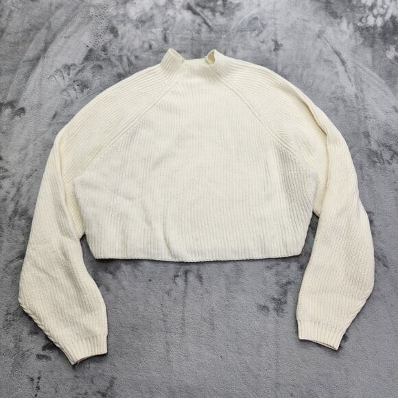 Hollister Sweater Womens XL Cream Mock Neck Crop Pullover Stretch Cotton Blend - Picture 1 of 8